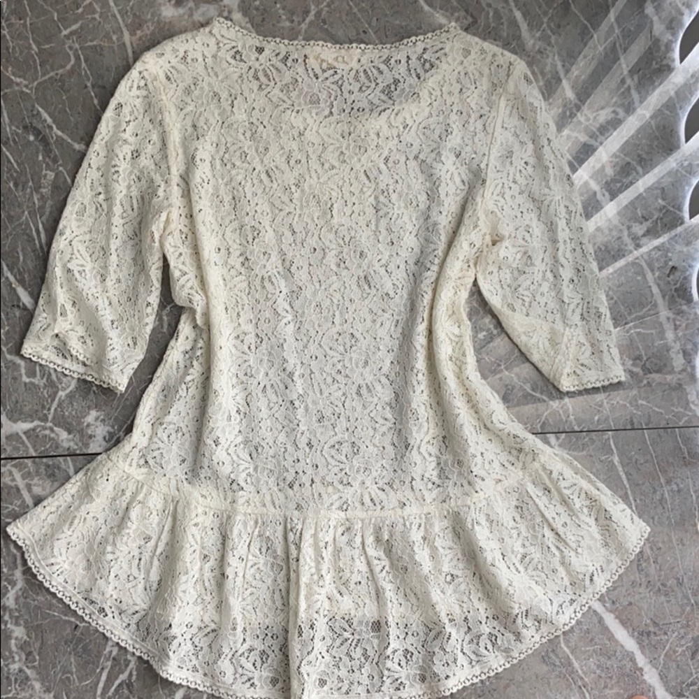 RHYME LA 3/4 Sleeve White Lace Peplum Top